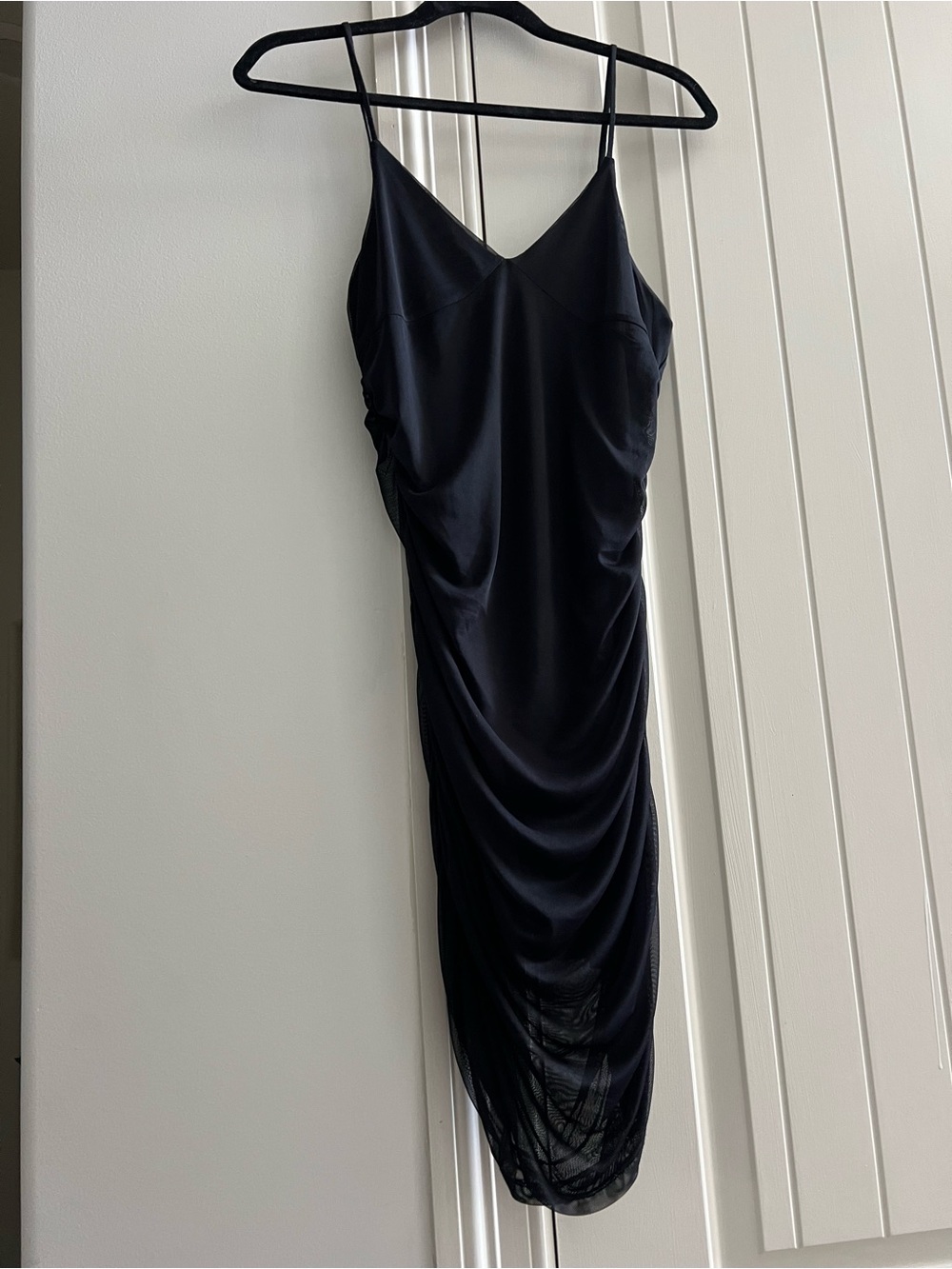 Nordstrom Black Ruched Slip Midi Dress